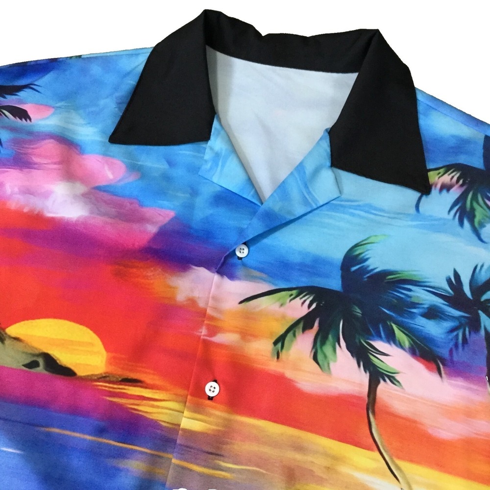 Hawaiian Shirt Mens 3XL Palm Tree Beach‎ Print Vacation Aloha Party Button Up SS
